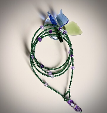 【魅】显白绿尖晶石紫水晶长款项链毛衣链多圈手串双圈choker