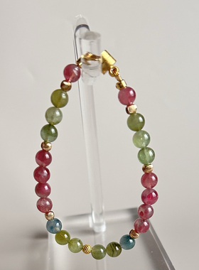 仅欣赏天然碧玺糖果色彩虹巴西水晶招C旺F手串沙金磁吸扣取戴方便