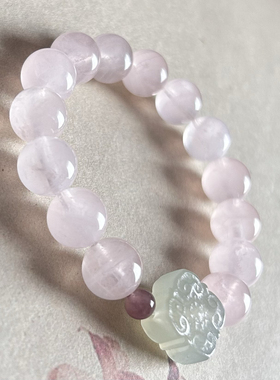 售罄勿拍仅欣赏天然粉水晶岫玉紫马粉女款手链新中式超甜美 显白