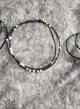 福利放漏  黑尖晶祖母绿葡萄玉淡水珍珠锁骨choker项链毛衣链简约