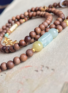 【馥郁】好闻印度正区老山檀黑肉配珠翡翠项链国风新中式长款70cm