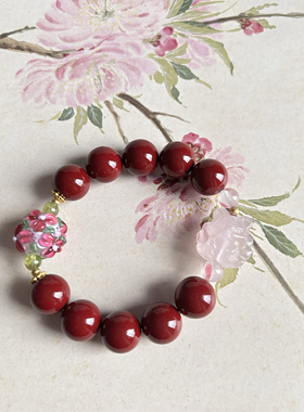 【桃花落吾家】紫金砂天然朱砂手串本命年礼物桃花转运珠凤九手链