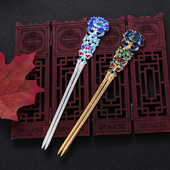 9.9元 2只唐风敦煌明制发钗汉服滴油烧蓝金钗雕花叶古风发簪子