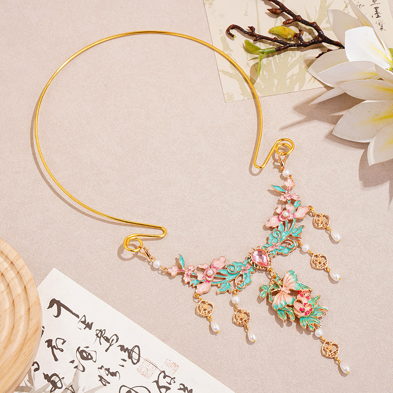 新款明制流苏项圈古风汉服璎珞项链新年烧蓝景泰蓝马面裙旗袍配饰