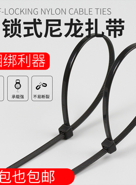 黑白色尼龙扎带彩色塑料扎线带自锁式4*200mm500条/包线束捆线带