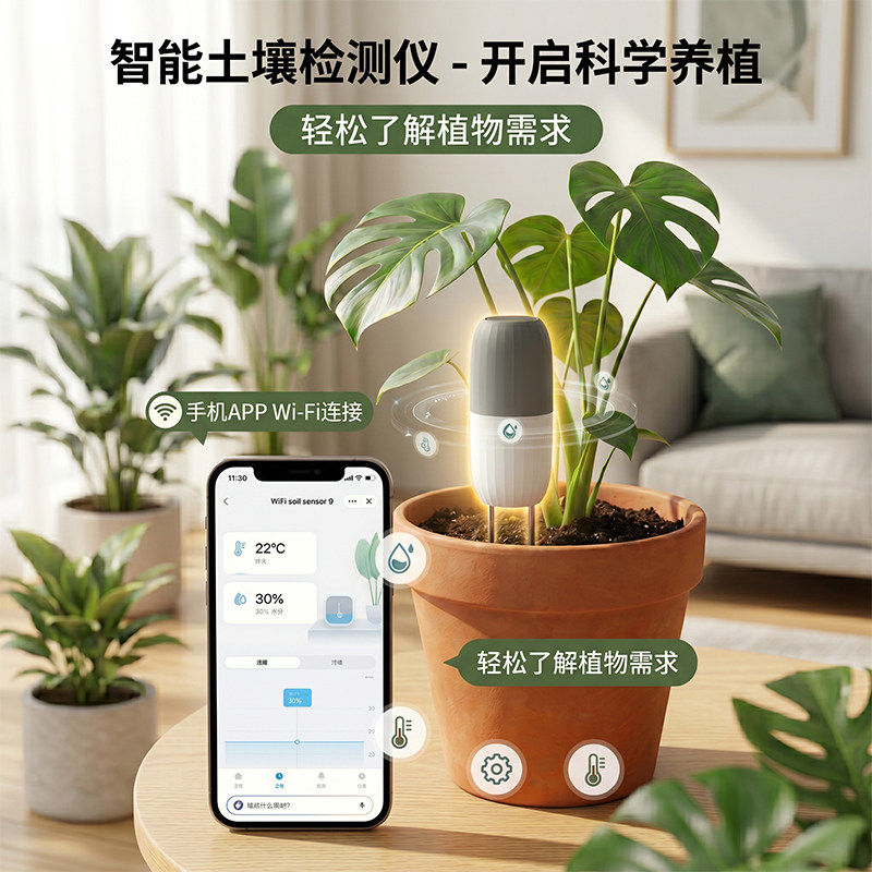 WiFi土壤温湿度传感器Tuya涂鸦联动自动浇水无线湿度计土壤检测仪