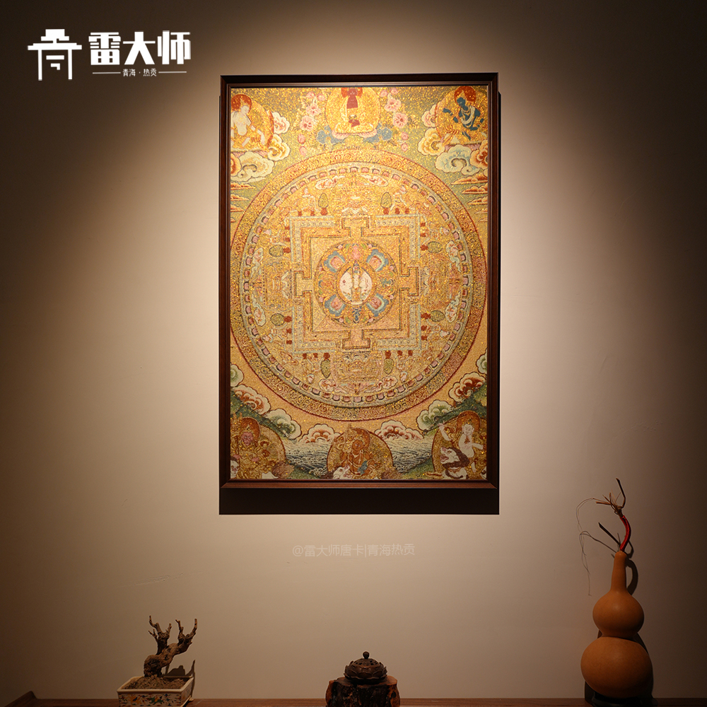 千手观音坛城唐卡挂画刺绣藏传佛像客厅玄关装饰画新中式背景