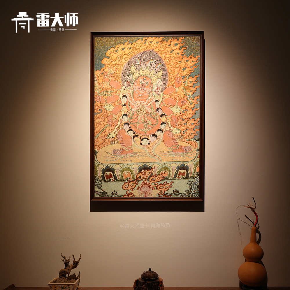 马头金刚唐卡挂画刺绣藏传佛像客厅玄关装饰画新中式背景图片