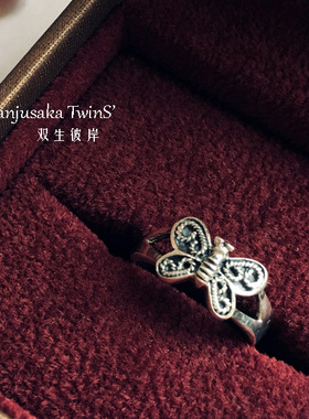 纯银复古做旧开口蝴蝶尾戒