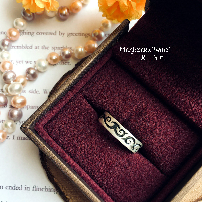 双生彼岸 925纯银  手工雕刻阴文雕花戒指