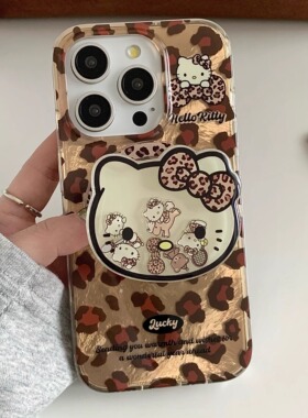 可爱卡通豹纹Kitty适用iPhone16/15promax手机壳16promax光面磁吸壳13苹果14Pro全包壳15Pro