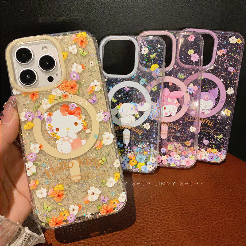 碎花Kitty库洛米美乐蒂大耳狗适用iPhone17/17promax手机壳16promax光油彩绘磁吸壳13苹果17P