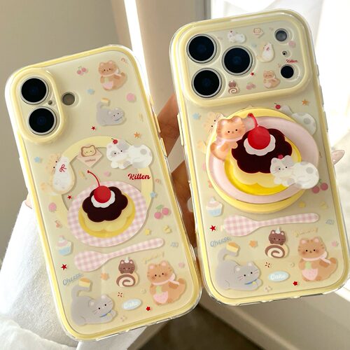 可爱黄色布丁猫咪适用iPhone17/17promax手机壳16promax光面磁吸壳苹果16Pro全包壳15Pro