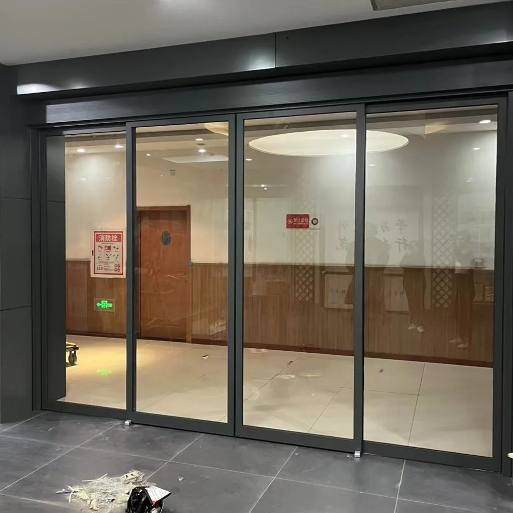 写字楼自动地弹簧门酒店商铺感应钢化玻璃人脸门公司电动玻璃大门