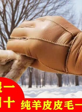 真羊皮毛一体手套男女手闷子零下20度防寒滑雪防风保暖骑车摩托车