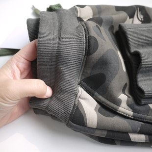 韩国迷彩加绒高腰哈伦小脚运动裤收口情侣卫裤男女款大码特厚紧密