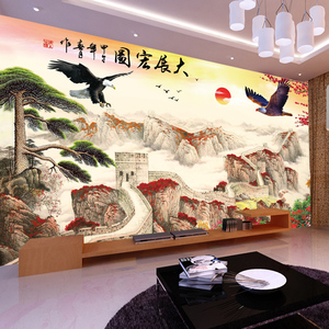 鹏程万里雄鹰长城大展宏图壁画公司酒店办公室大厅电视背景墙壁纸