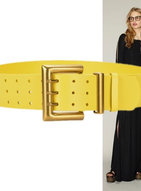 黄色5.6厘米宽腰带减龄真皮腰封女配毛衣风衣羽绒服束腰大衣皮带