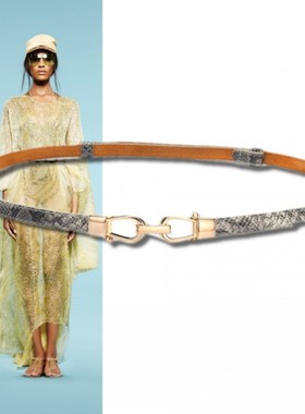 性感灰色蛇纹装饰细腰带女连衣裙高腰裤衬衫配饰真皮1厘米宽皮带