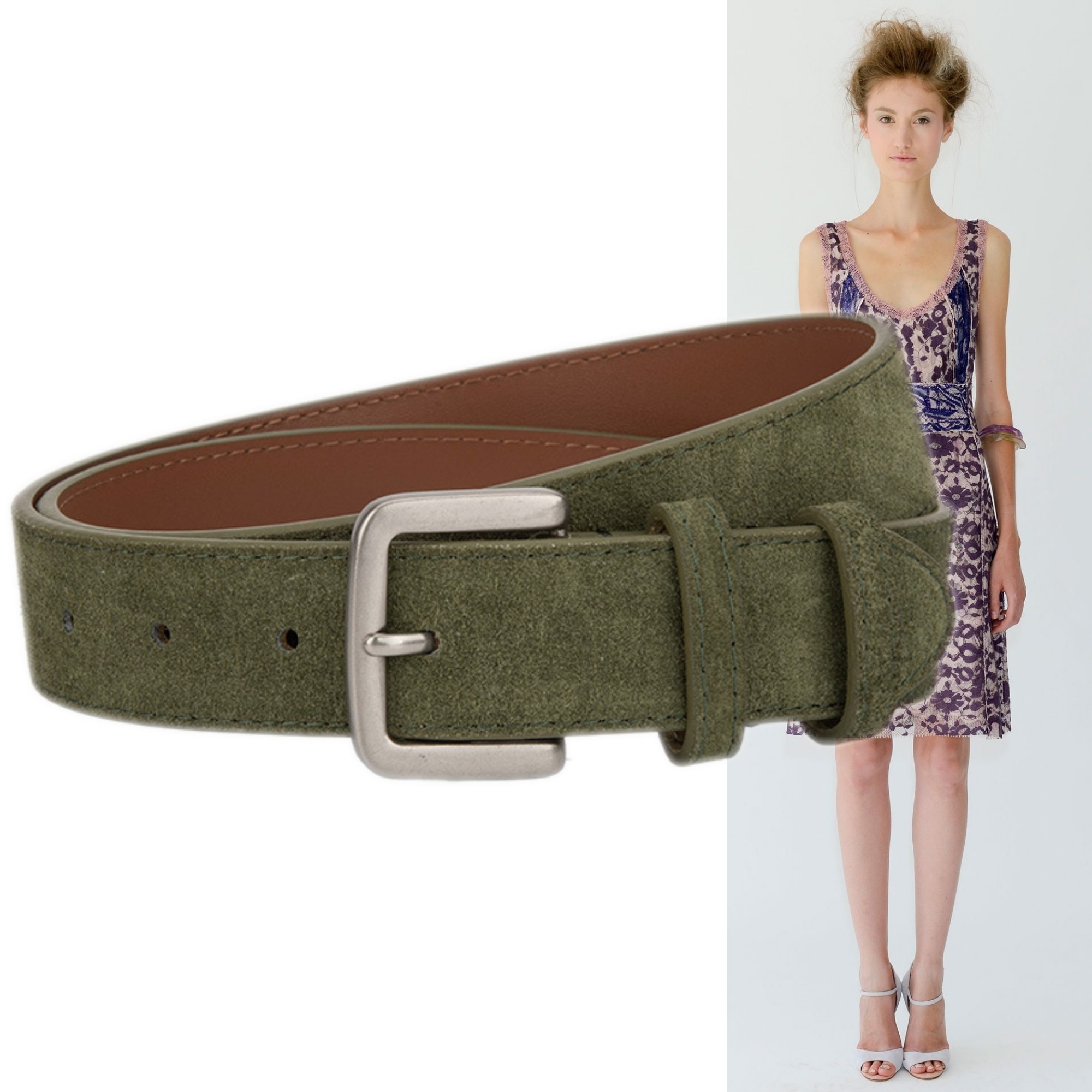 军绿色磨砂牛皮3.3厘米腰带休闲女棉服风衣大衣连衣裙牛仔裤皮带