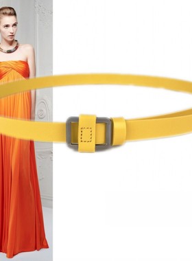 黄色1.8厘米装饰细腰带女连衣裙牛仔裤短裤配饰复古真皮束腰皮带