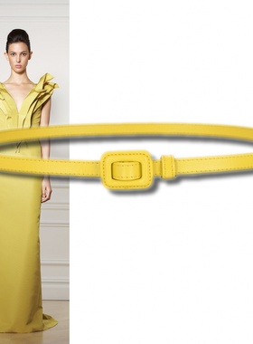 马卡龙黄色1.4厘米装饰细腰带时尚潮女毛衣短裙牛仔裤牛皮小皮带