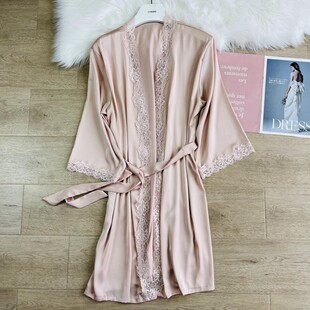 性感单袍睡衣仿真丝睡袍 晨袍和服丝绸浴袍居家服春秋款 女夏长袖 款