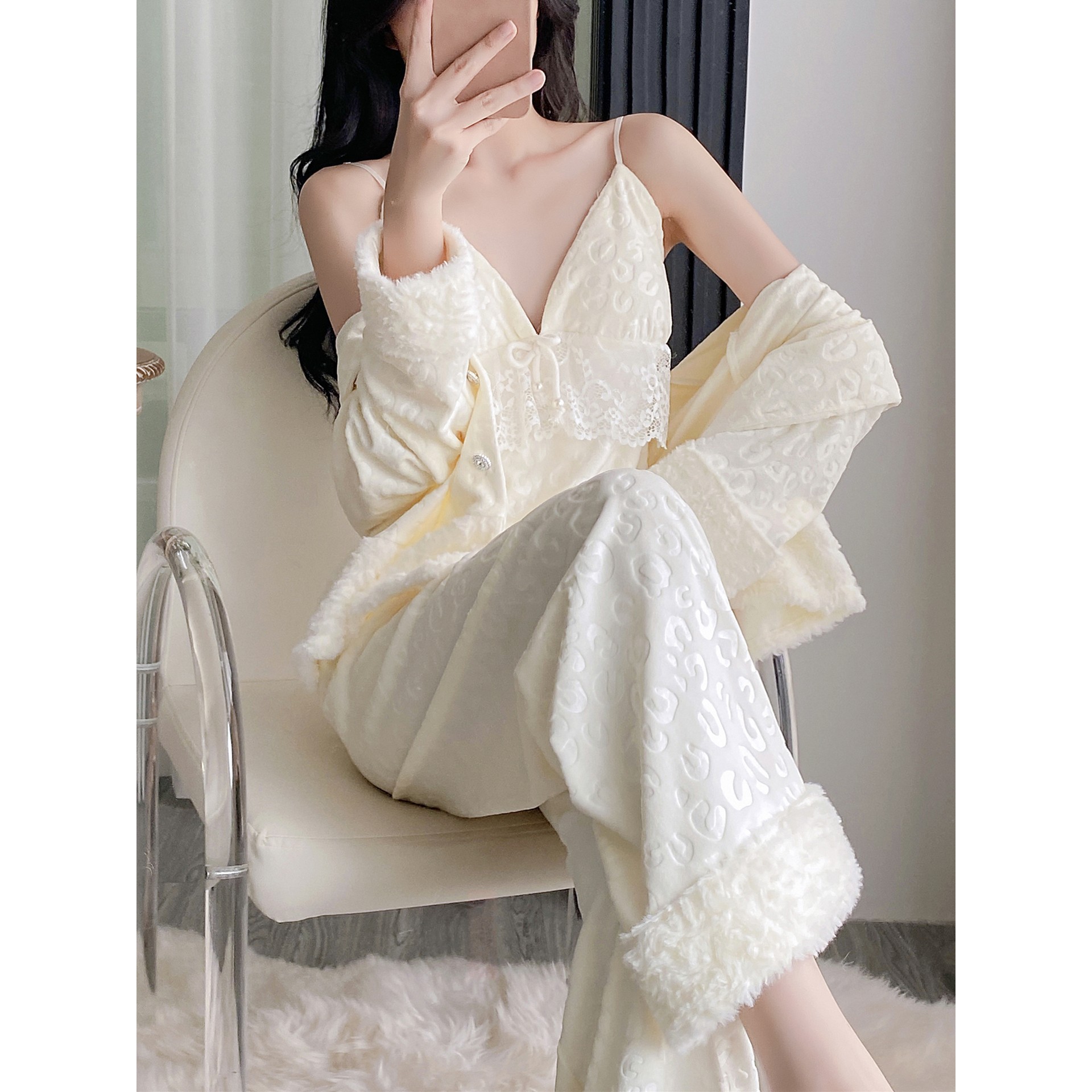 海岛绒睡衣女款冬季加绒加厚