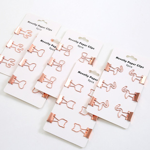 创意可爱长尾夹金属燕尾夹子办公收纳票夹6枚纸卡装 猫咪小夹子