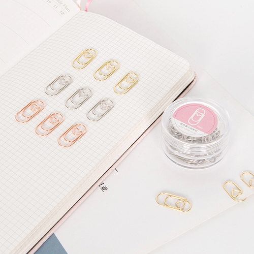 创意可爱迷你爱心回形针小号可爱玫瑰金书签金色曲别针收纳