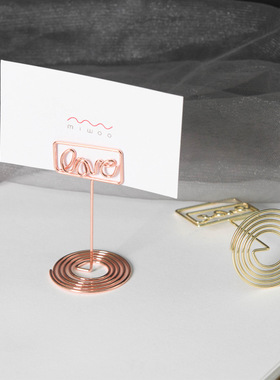 创意玫瑰金爱心便签夹创意桌面收纳金属龟背叶留言夹照片夹名片夹