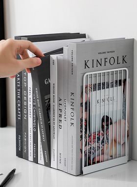 北欧风黑白简约铁艺书立 金属学生办公桌面收纳整理书立