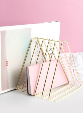 可伸缩铁艺弹性书立架创意ins办公室电镀金属桌面书夹可靠当书架