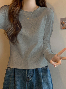 圆领灰色百搭打底衫女2025新款秋装内搭韩版棉质纯色长袖t恤上衣