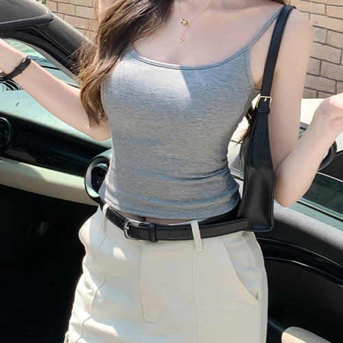 纯欲小吊带背心女灰色纯棉t上衣