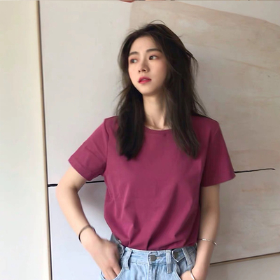 短袖衫圆领修身休闲百搭正肩上衣