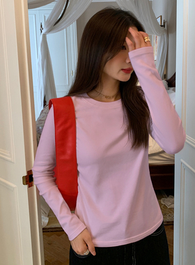 紫色纯色t恤长袖上衣女2025新款爆款设计感秋季修身ins内搭打底衫