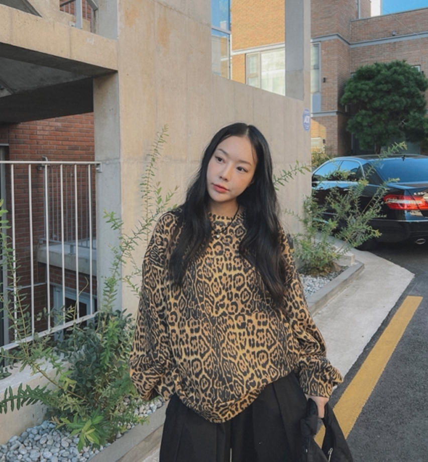 cmy korea 韩国东大门代购女装 野性豹纹时尚款宽松版型卫衣绒衫