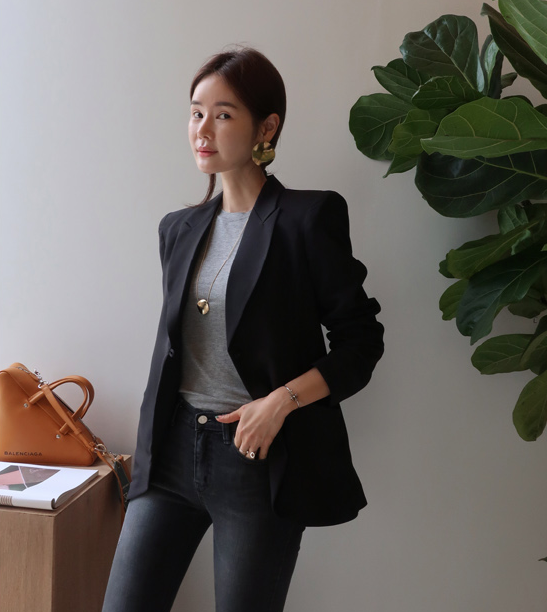 现货 partysu 韩国女装正品时尚简约一粒扣百搭西装款短外套女