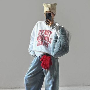 女装 韩国代购 秋冬正反两穿设计圆领卫衣 korea Cmy