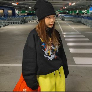 女装 韩国代购 秋冬慵懒系满分图案设计宽松圆领卫衣 korea Cmy