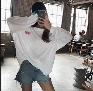 秋装 现货Cmy 购 代 百搭简约红色字母宽松休闲女T恤 korea韩国女装