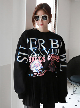 现货 Partysu 早春新款正品女装韩国女装卫衣黑色字母卫衣上衣女