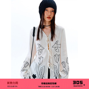 衬衫 天丝亚麻黑白素描印花系带长袖 飞鸟踪迹 有耳uare原创设计