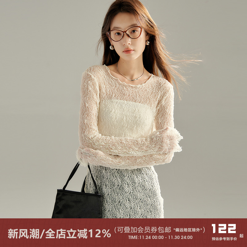 有耳uare镂空蕾丝打底衫罩衫上衣