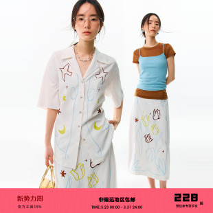 半身裙套装 有耳uare原创设计 衬衫 手绘印花短袖 月亮星星小鸽子