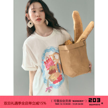 有耳uare x膨胀面包 是面包拼盘 手绘印花宽松圆领纯棉短袖T恤