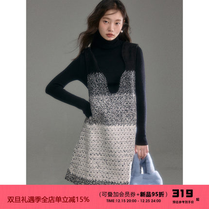 有耳uare原创设计 冷静万人迷 层次叠穿渐变毛呢背带连衣裙