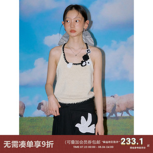 怦怦花蕊 有耳uare原创设计 撞色纯手钩花特种纱针织吊带背心上衣