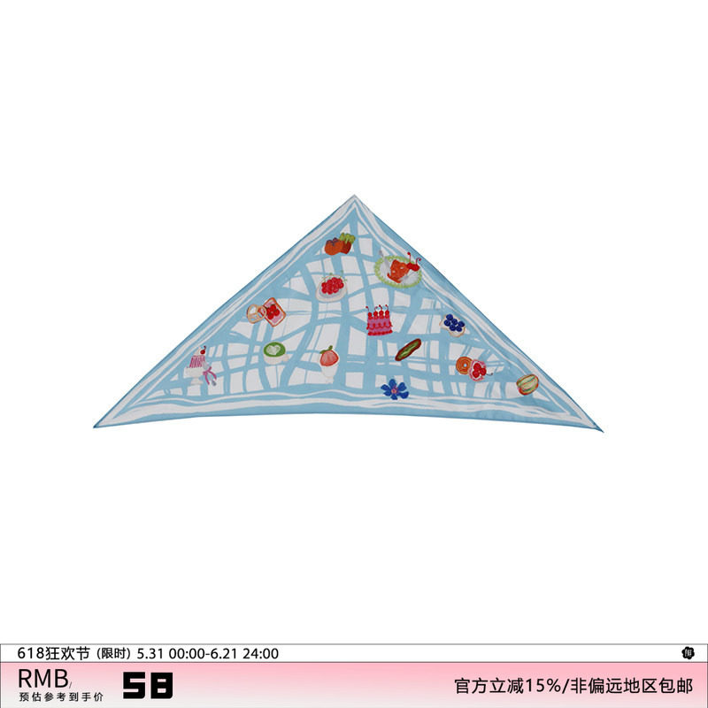 有耳x膨胀面包 原创面包印花缎面三角巾头巾发带绑包清新丝巾